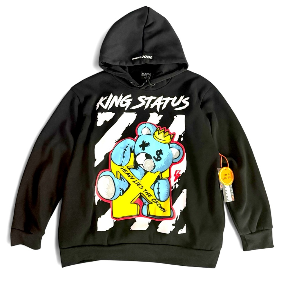 RSGTR King Bear Hoodie M Black NWT 2PC Set Streetwear Heavy Lies The Crown